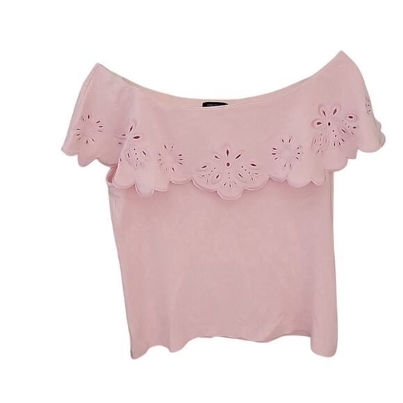 Ann Taylor Women's Eyelet Petal Pink Off The Shoulder Medium Stretch Cottage - Picture 1 of 7